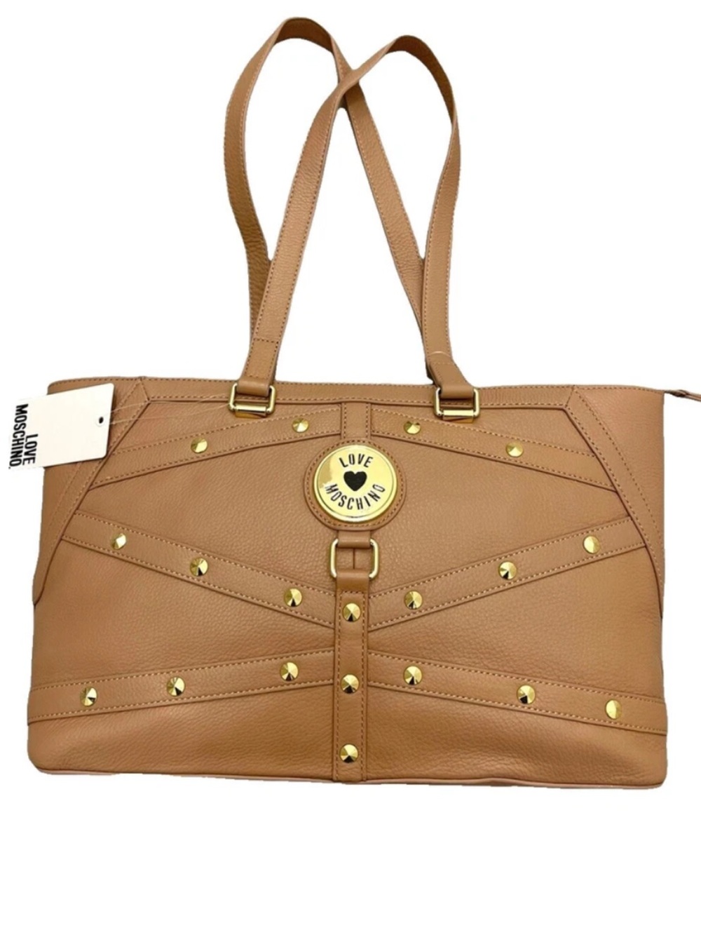 NWT Love Moschino Beige Leather Studded Tote with dust bag
